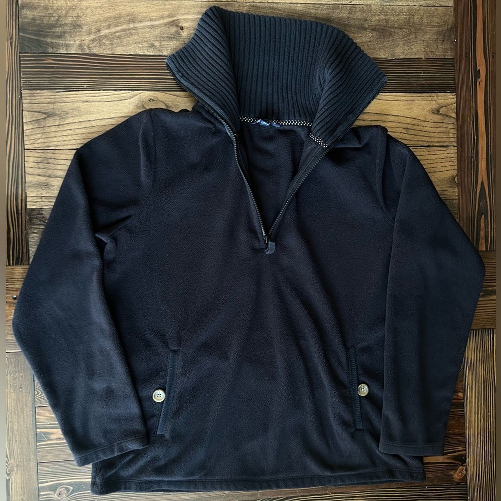 LANDS’ END • 3/4 zip collared pullover fleece jacket dark blue sweater pull on